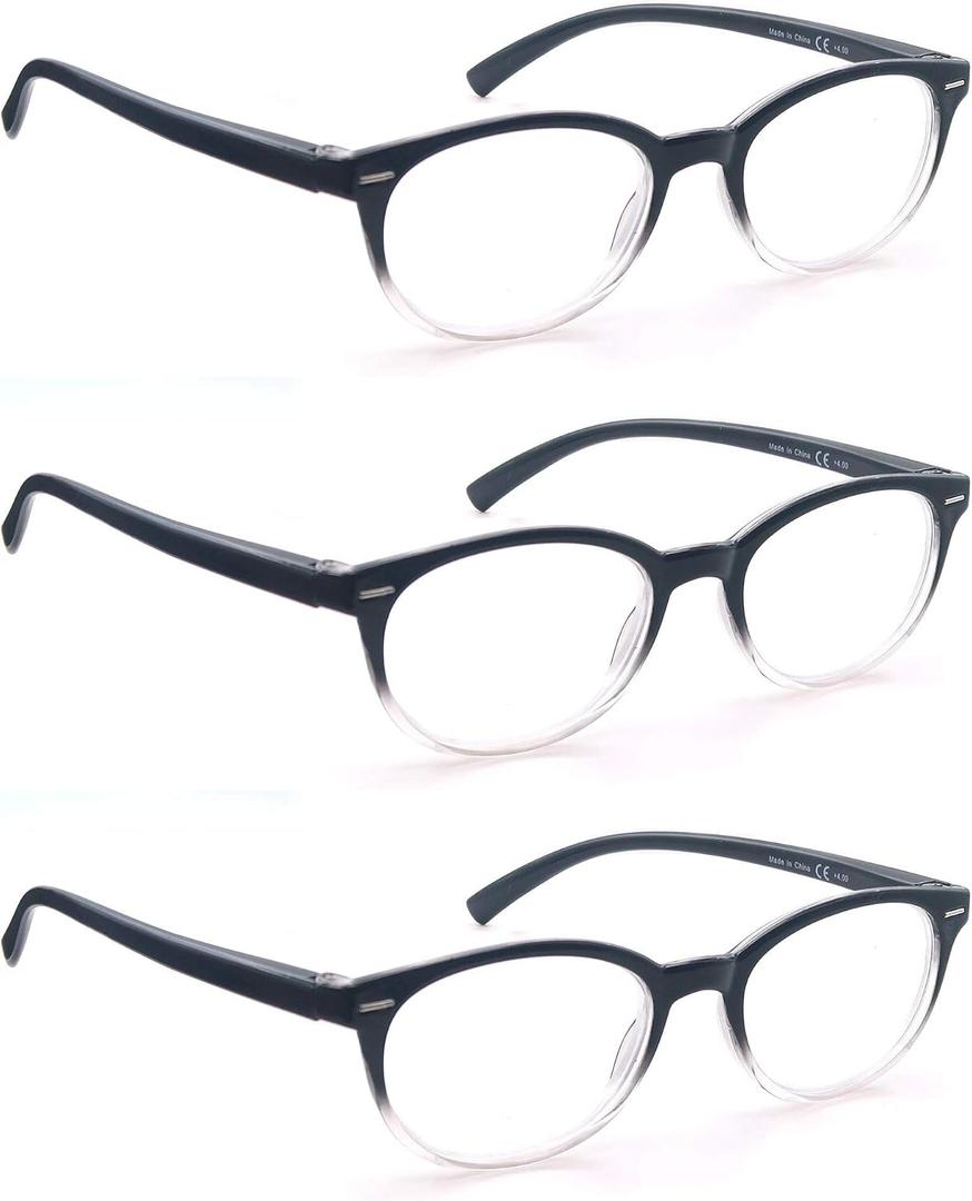 Black Reading Glasses Women Cute Small Round Readers +2.00 for Small Head/Petite Face,Lightweight Cheaters Reading Glasses w/Comfortable Spring Hinges 3 Pack
