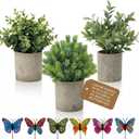 3 Pack Mini Potted Fake Plants Artificial Eucalyptus & Greenery Topiaries with 6 Butterflies,Artificial Plants for Shelf Desk Home Bathroom Farmhouse Room Coffee Table Decor