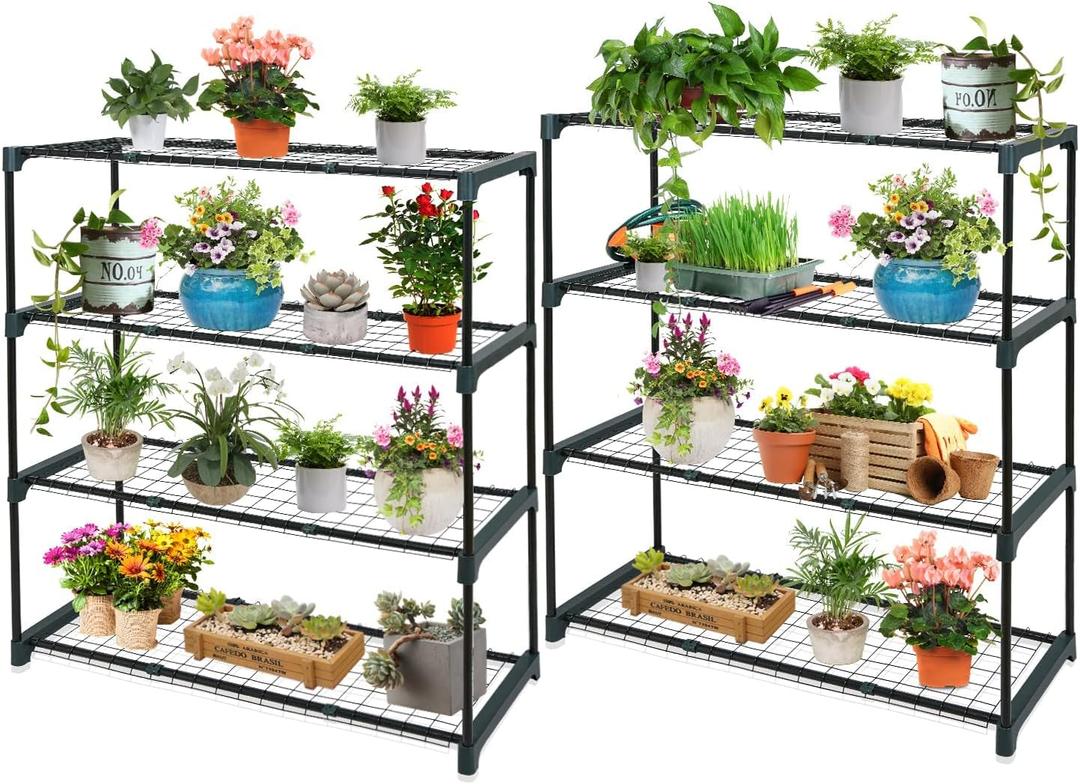 EAGLE PEAK Greenhouse Shelving Staging Double 4 Tier, Outdoor/Indoor Plant Shelves, 35"x12"x42", Green EAGLE PEAK Greenhouse Shelving Staging Double 4 Tier, Outdoor/Indoor Plant Shelves, 35"x12"x42", Green
