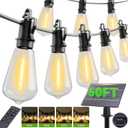 60FT Solar String Lights Outdoor Waterproof with Remote,Shatterproof ST38 20 LED Bulbs,2700K Dimmable Solar Lights Outdoor,Outside Hanging Lights for Patio,Garden,Camping,Deck,Backyard Decor