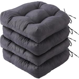 Outdoor Chair Cushions Set of 4, Patio Chair Cushions with Ties, 19x19+5 Tufted Outdoor Seat Cushions, Waterproof Patio Furniture Cushions, Outdoor Dining Chair Pads, Dark Grey