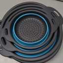Collapsible Colander Set with Oversized Draining Tray | 3-Pack Foldable Kitchen Strainers + Base | Space Saving for Pasta, Veggies, Fruit & Rice | 5 Colors (Gray-Blue)