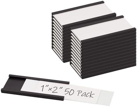 Realth C Channel Magnetic Label Holders 50 Pack 1'' x 2'' with Paper Inserts and Clear Plastic Protectors, Magnetic Data Card Holders File Cabinet Labels for Metal Racks and Shelves