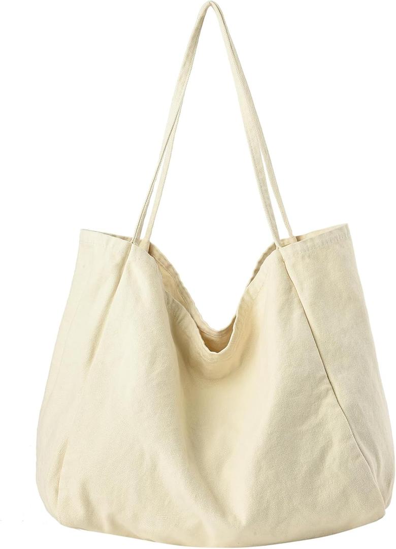 Canvas Tote Bag for Women Large Hobo Shoulder Bag for Work Travel Casual Message Bag Tote Purse Handbags (1-Beige)