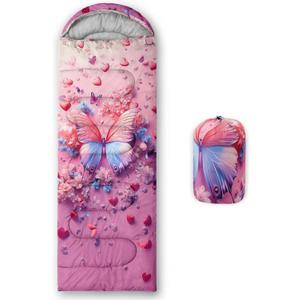 QOOMO Cartoon Butterfly Waterproof Sleeping Bags for Adults & Kids,Printed Camping Sleeping Bags, 3 Season Warm & Cool Weather,Lightweight,Traveling,and Outdoors,Camping Gear Equipment,31x90inch