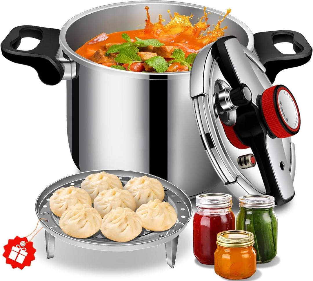 pressure cooker stainless steel 8 qt, Olla de presion, stainless steel Pressure Cooker 8+ qt, Compatible with Induction and Gas Stovetops, ollas de presin para cocinar panela de pressao
