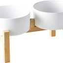 Raised Ceramic Dog Bowl Set - Elevated Dog Bowls with Non Slip Bamboo Stand, Food and Water Bowl Set for Small and Medium Breed Dogs, Pet Bowls, Weighted Dogs Dishes (6'', 2 * 30OZ, White)