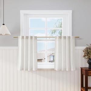 Nanspring 30 Inch Long Cream Curtains for Kitchen Linen Blend Semi Sheer Back Tab and Rod Pocket Light Filtering for Bathroom Small Window Curtain 25 x 30 Inch,2 Panels (Natural)