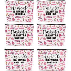 6PCS Nashville Travel Makeup Bag Nashville Themed Girls Trip Gifts Favors Nashville Travel Lover Gifts for Women Her Travel Cosmetic Bag for Holiday Trip Vacation