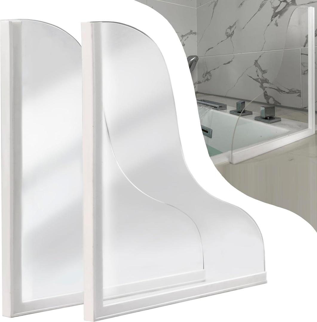 Shineligee 2 Pack Updated Shower Splash Guard, Large Splash Guards for Bathtub, Consists of Silicone Base and Acrylic Plate, Keep Water in Shower or Bath, Shower Corner Splash Guard