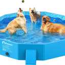 Peteast Foldable Dog Kiddie Pool with Stable Side Support, Hard Plastic Shell Portable Dog Pool, Collapsible Swimming Pools for Pet and Kids, 64 in