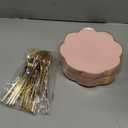 EI 180pcs Pink Plastic Plates with Gold Plastic Silverware,Party Plates Disposable,Pink Dinnerware Set for Afternoon Tea,Wedding,Birthday,Easter,Spring,Mother's Day,Valentine's Day