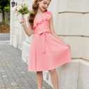 Arshiner Girls Dress One Shoulder Formal Ruffle Trim Birthday Party Dresses with Belted Pockets, Size 14