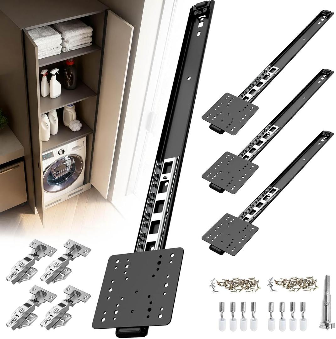 Pocket Door Hardware Slides, Heavy Duty Pocket Sliding Door Hardware Kit with Pivot Hinge for Cabinet & Wardrobe, Silent Retractable System for Inset Doors(20in, Set 2)