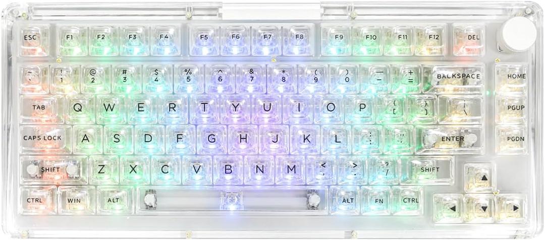 KiiBoom Phantom 81 75% Transparent Mechanical Gaming Keyboard, Hot Swappable Custom Gasket Keyboard with RGB Backlit, Clear Keycap, Rechargeable Battery, Triple Mode for Win/Mac (Phantom 81 V3 Clear)