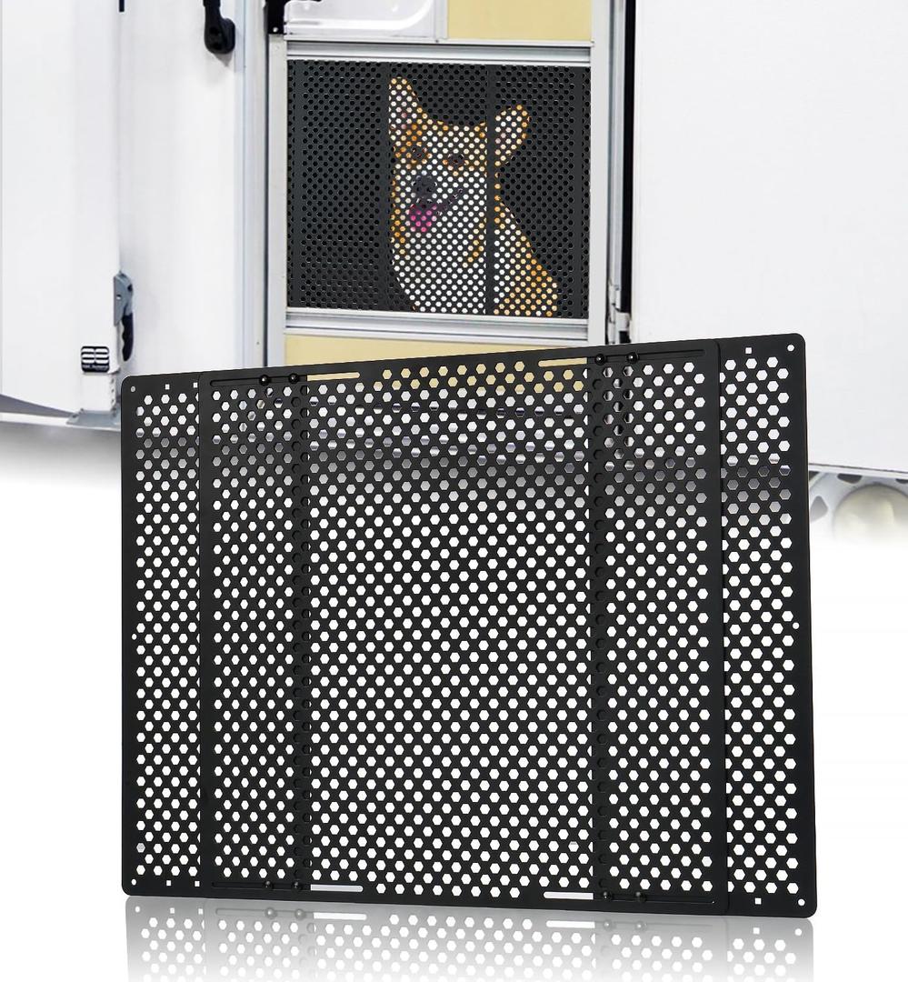 Aluminum Alloy RV Entry Screen Door Grille Adjusts from 22"- 31.5", Adjustable RV Door Screen Protector, Black