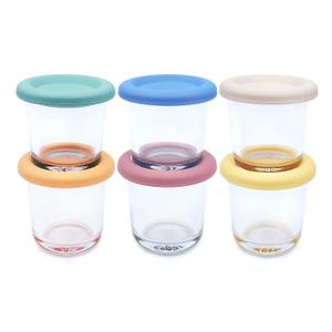 Elk and Friends 4oz Borosilicate Glass Baby Food Storage Jars with Silicone Lid | Strong Glass | Set of 6 | Microwave, Oven & Dishwasher Safe | Infant and Babies (Blush/Ivory/Peach/Gray/Sage/Misty Blue (6-pk))
