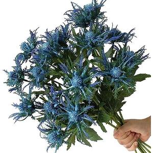 Fermus 6 Stems Artificial Thistle Flowers 6 Branch Real Touch Blue Thistle Decor 26 Inch Real Size Rustic Spray Eryngium Sea Holly for Wedding Bouquet Centerpiece