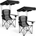 Northroad 2 Pack Folding Camping Chairs with Canopy Shade, Beach Chair w/Cup Holders, Armrests & Carry Bag for Outdoors Travel Sports Fishing, Black, 22" L x 38.58" W x 38.9" H