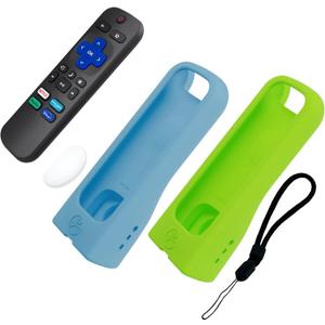 73&Sunny StandShield Remote Cover for Roku Express | HD Standard: Stands Upright, Enhanced Grip, AirTag/Tile Mate Compatible, Fits Roku Standard Remote for HD Roku, No Side Volume Buttons, 2 Pack (Two Pack Lime Glow + Sky Glow)