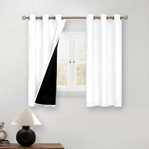 BGment Short 100% Blackout Curtains for Bedroom, Thermal Insulated Energy Efficiency Noise Reducing Grommet Curtains 54 Inch Length with Liner for Small Window 2 Panels Each 42 Inch Wide, Pure White