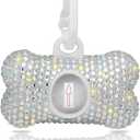 SAVORI Dog Poop Bag Holder Bling Crystal Dog Waste Bags Dispenser for Pet Dog Doggy with Carabiner Clip Includes 1 Roll 15 Bags (White)