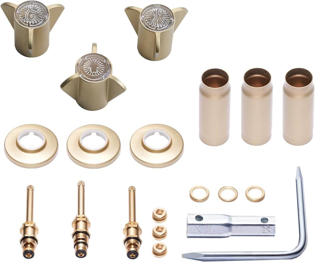 SENTO Bathtub and Shower 3 Handle Tub Trim Set for Sayco Faucets Bathtub Shower, 9B-3H, 9B-3C, 9B-5D, Easy Installation, Heavy Duty Metal, Satin Brass