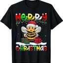 Xmas Lighting Santa Hat Bee Merry Christmas T-Shirt