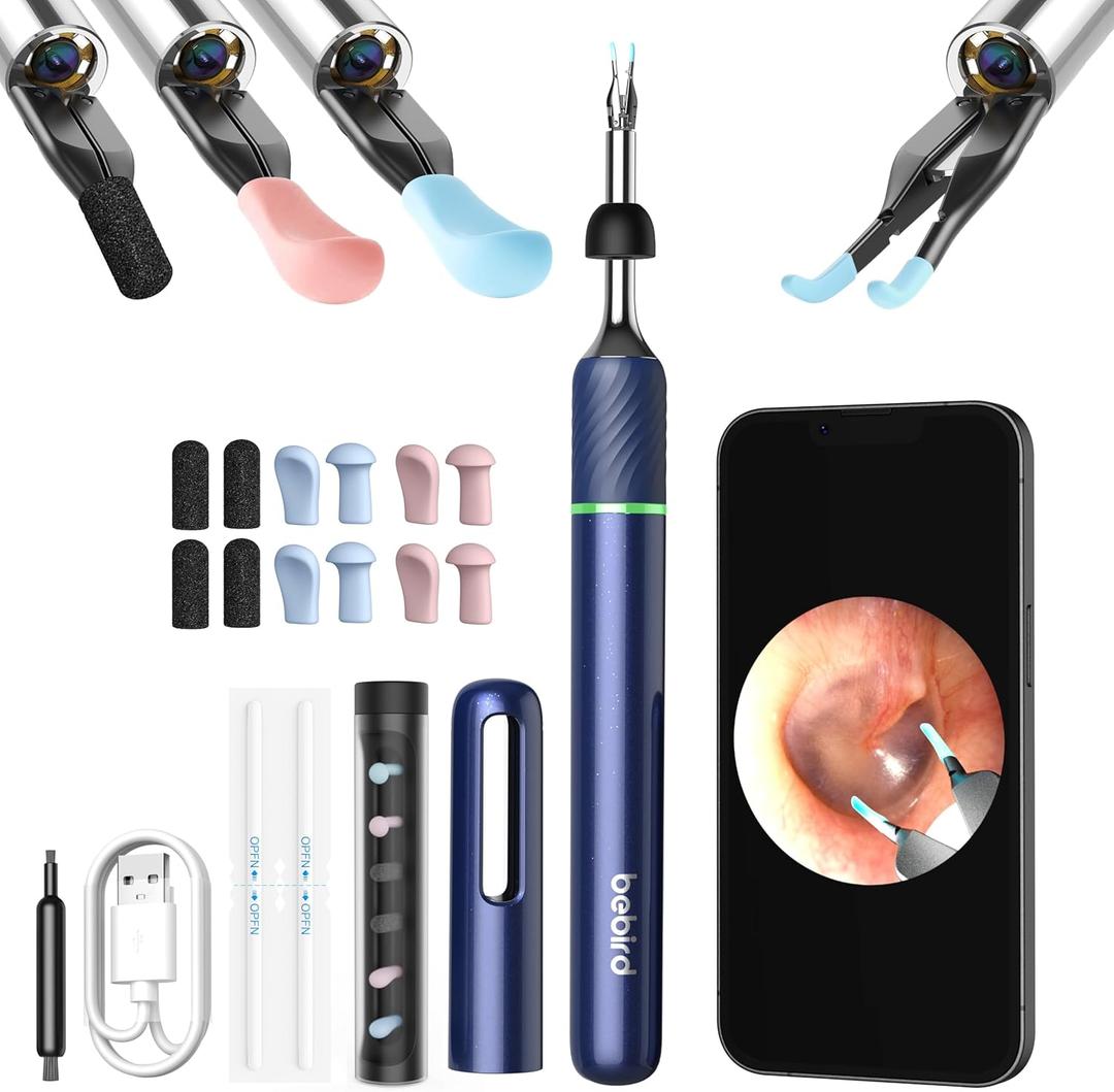Bebird Pro Note5 Ear Wax Removal Tool Camera Tweezers, Ear Cleaner Scope Otoscope with Camera & Light, Wireless Earwax Remover Visual Ear Picker, Video Ear Cleaning Kit for iPhone,Android(Blue)