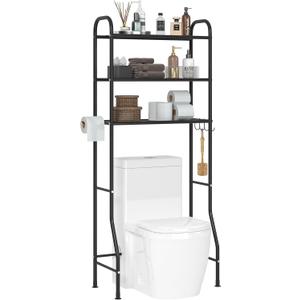 JSB 3-Tier Metal Bathroom Storage Rack Over The Toilet, Multifunctional Organizer with Toilet Paper Rack (Black, 3 Tier)