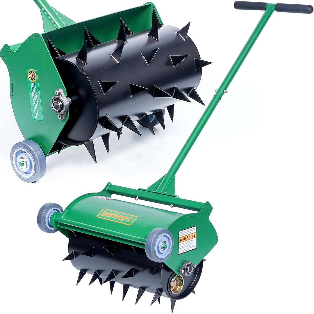 Rolling Lawn Aerator, Heavy Duty Push Spike Aeration Tool Up to 55 lbs, Manual Rotary Grass Aerator for Garden and Yard Use