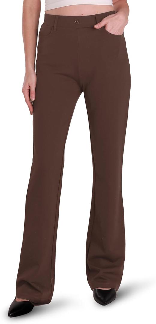 Houmous S-XXL 29'' 31'' 33'' 35'' Inseam Women's Bootcut Dress Pants Pockets Stretch Work Lounge Pant Office Casual (Large, Brown)