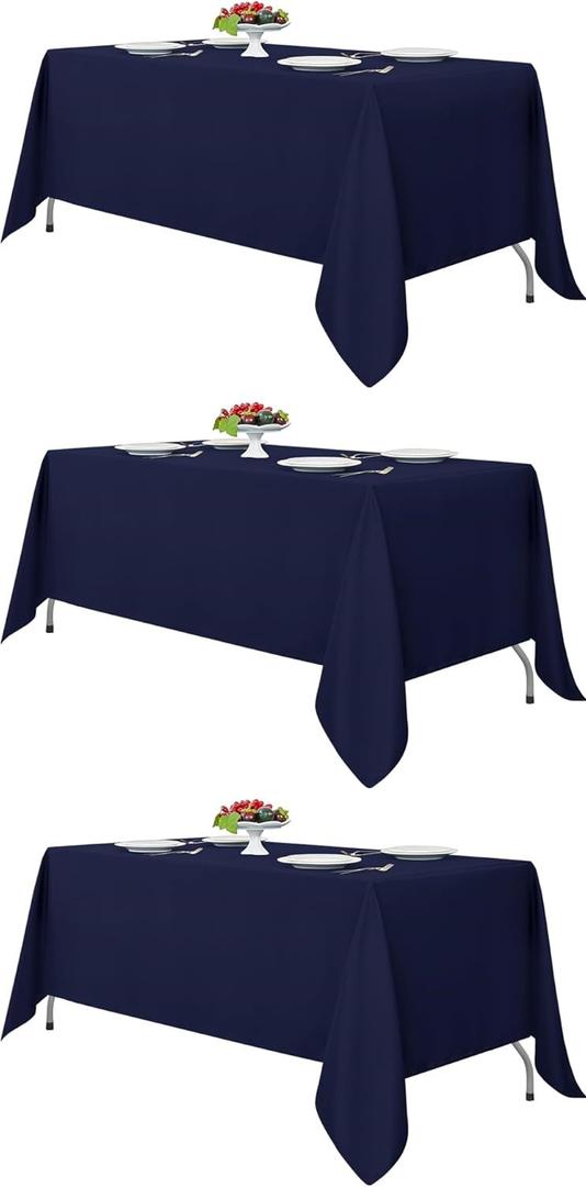 Fitable Navy Tablecloths for 6-8 Foot Tables, 3 Pack - 70 x 120 Inches - Reusable and Washable Table Clothes, Polyester Fabric Table Covers for Wedding, Party, Banquet