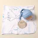 Ylsteed Baby Swaddle Blanket and Headband Set, Newborn Receiving Blanket Swaddle Wrap for Girls and Boys, Swaddling Blankets Neutral for Newborn Soft and Skin-Friendly 32 * 32 inches (Blue Leaves)