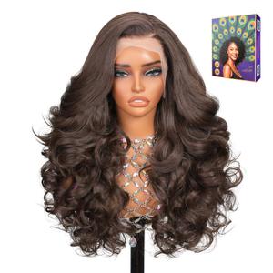 13x4 Glueless Wigs HD Transparent Lace,Wear and Go Synthetic Wig,C Part,200% Density Body Wave with Baby Hair,Pre-Plucked Frontal Wigs for Women (Chocolate Brown, 24 inch, Body Wave)