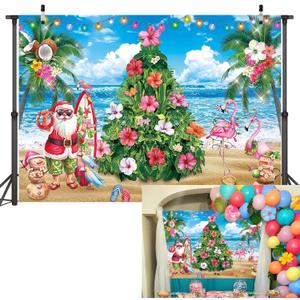 Christmas in July Backdrop 8x6FT Summer Hawaiian Tropical Beach Flamingo Photography Background Family Holiday Party Supplies Photo Props
