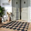 Lahome Colette Checkered Easy Jute 3x5 Outdoor Patio Rug, Washable Rugs for Entryway Diamond Indoor Outdoor Living Room Carpet, Farmhouse Neutral Non Slip Black Door Carpet for Backyard Bedroom (Black/Checkerboard -2)