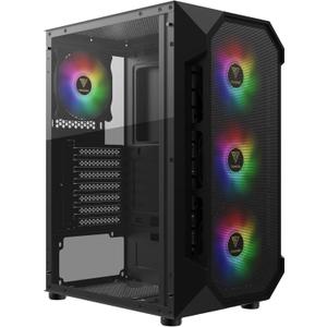 GAMDIAS ATX Mid Tower Gaming Computer PC Case with Side Tempered Glass, 4X 120mm ARGB Case Fans and Sync with 5V RGB Motherboard