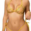 Women's 2 Piece Underwire Bra and Panty Sets Sexy Butterfly Floral Lingerie Set for Women (Yellow, M)
