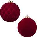 Large Velvet Christmas Ball Ornaments - 6 Inch Flocked Christmas Balls Shatterproof Decorative Hanging Ornaments Set for Xmas Tree Holiday Wedding Party Decor (Burgundy, 2pcs)