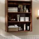 ZttRiee Bathroom Wall Cabinet, Medicine Cabinet with Roll-Up Door & 3 Shelves, Over The Toilet Wall-Mounted Storage Cabinet, Walnut