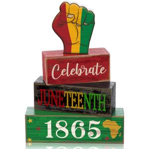 4 Pcs Juneteenth Table Decorations Juneteenth Tiered Tray Decor Rustic 1865 Freedom Wood Block Sign June 19th Table Centerpiece African American for Home Desktop Holiday Shelf Tabletop