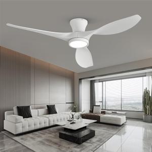 TALOYA 52 inch Ceiling Fans with Lights Remote Control, Modern Low Profile Ceiling Fan With Quiet Reversible DC Motor, for Bedroom, Living Room And Patio, White