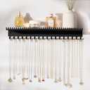 Necklace Holder Wall Hanging Organizer: Wall Mounted Jewelry Shelf with 56 Hooks and Tray, Display Hanger for Kids, Girls and Women, Black & Metal