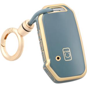 for Kia Key Fob Cover with Keychain, TPU Protector Key Fob Case Shell for Kia Ceed Cerato Forte NIRO Seltos Sorento Soul Sportage Telluride Smart Keyless Remote Key (Gold Blue)
