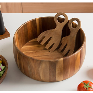 SullyHÔME 12" Acacia Wood Salad Bowl with Serving Spoons