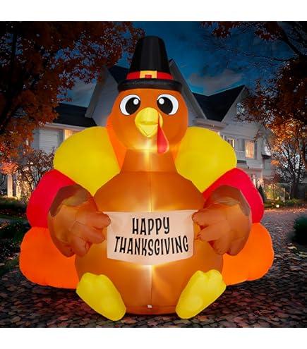 Thanksgiving Inflatables Turkey Outdoor, 6 FT Thanksgiving Blow Up Turkeys with LED Lights Built-in for Holiday, Party, Yard, Lawn, Garden, Outside