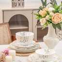 FHGNYSM Delicate Floral Dinnerware Set for 4,12-Piece Porcelain Lightweight Plates and Bowls Sets with Fine Sprigs and Blossoms, Ceramic Kitchen Dinner Set with Thin Gold Rim(English Garden Style)