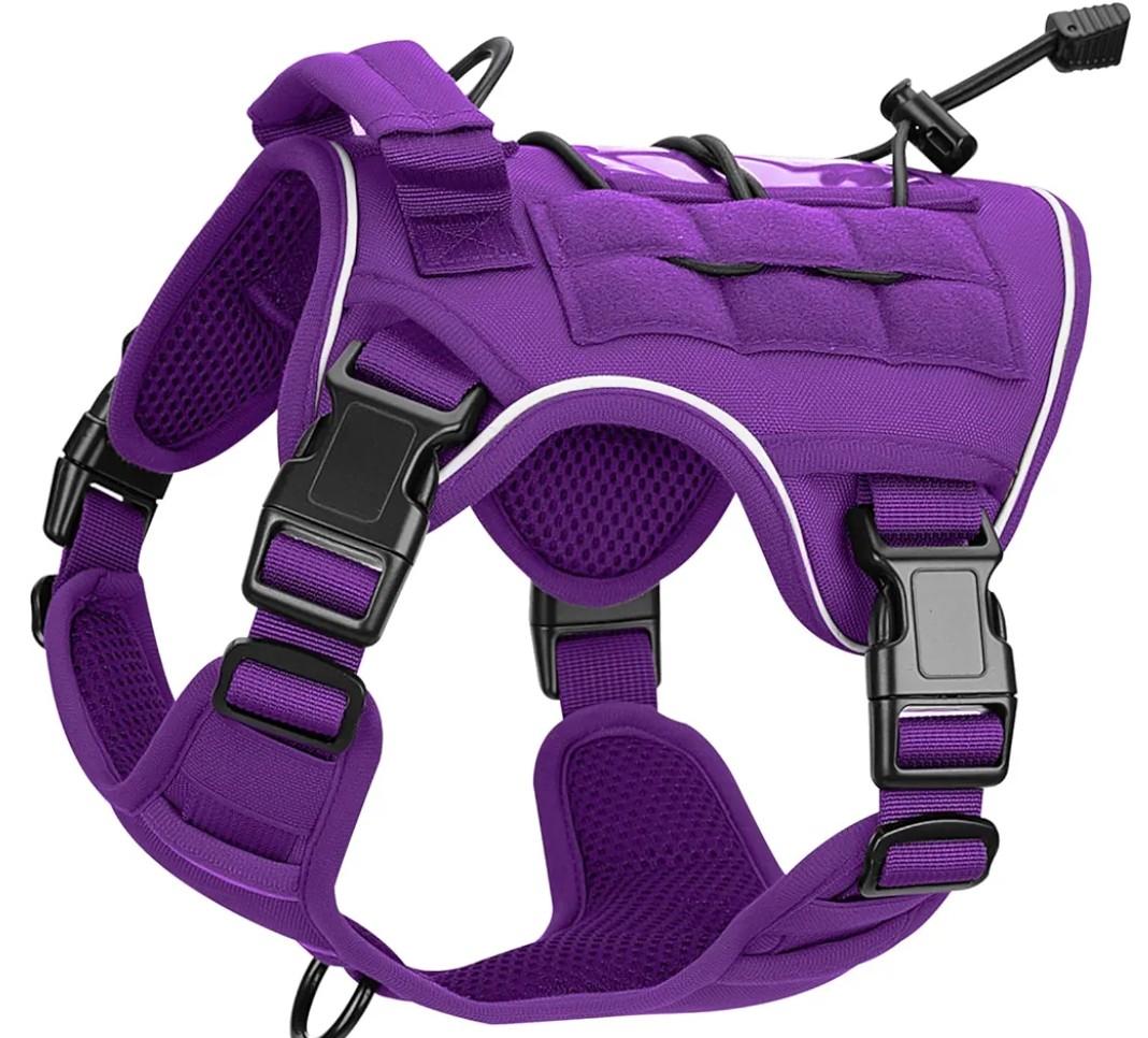 Heavy-Duty Tactical Dog Harness for Large Dogs, No Pull Adjustable Reflective Pet Vest with Molle System, K9 Military-Grade Control for Service Training, Outdoor & 10+ Breeds, Purple, Small