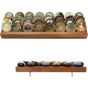 ASmileIndeep Military Challenge Coins Display Holder Solid Wood,Challenge Coin Stand , 4 Row Military Coin Holder Rack for Desk,Challenge Coin Display Case for Collectors (Walnut Finish) (Large)